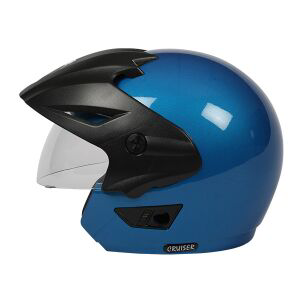 TVS Half Face Cruiser Helmet Blue/Black - Stylish Peak Design